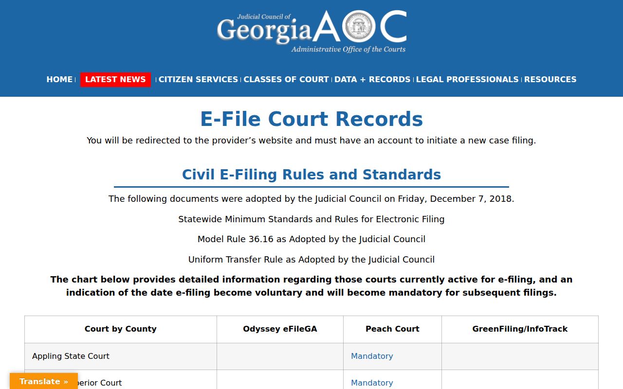 Quitman County case lookup e-filing provider chart