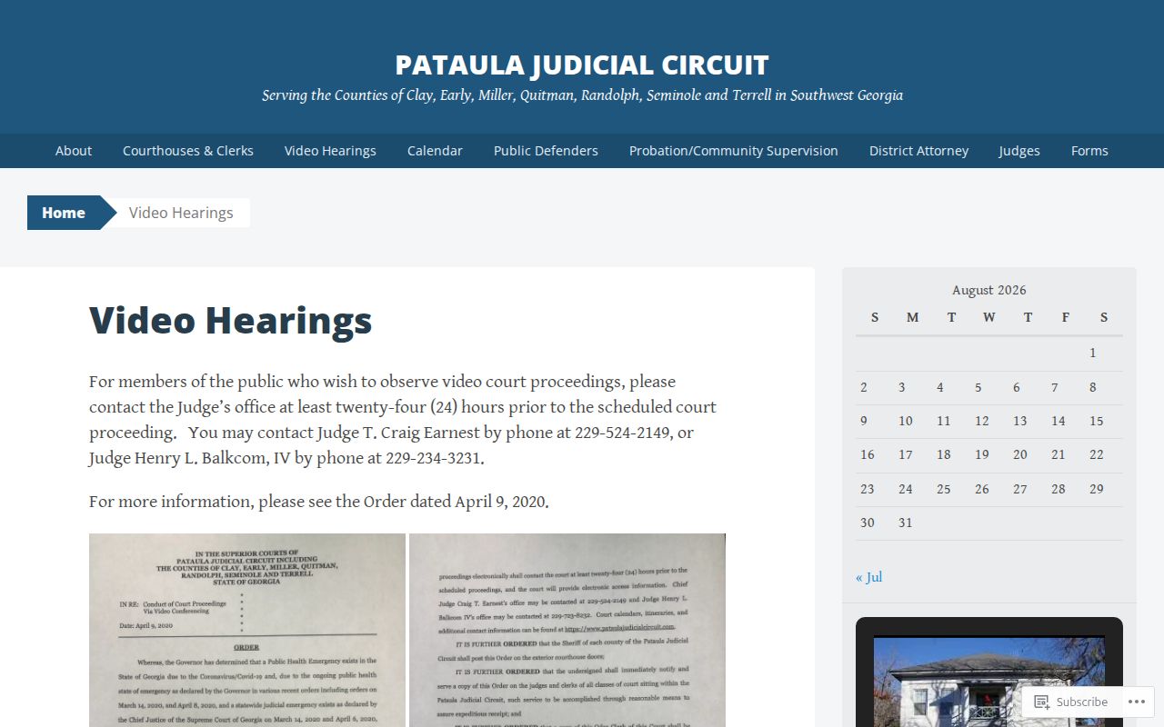 Quitman County court dates video proceeding notice
