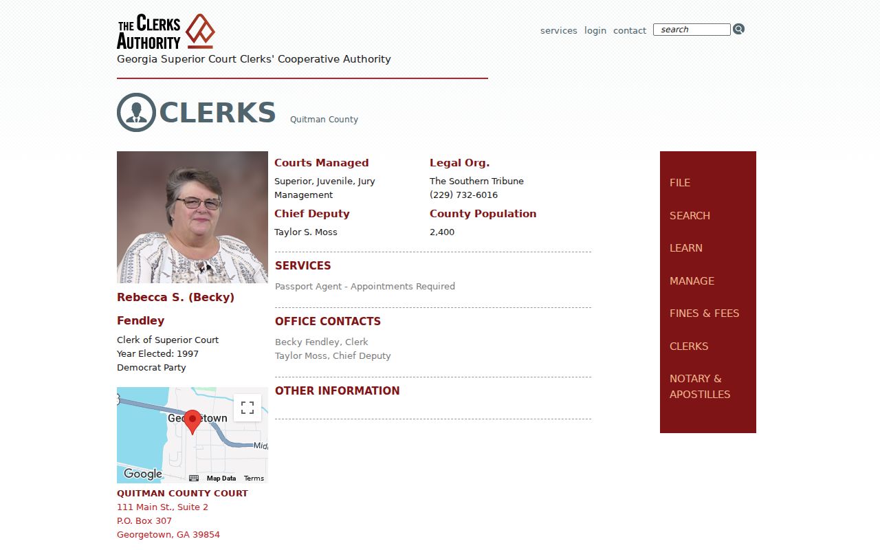 Quitman County court record clerk hours and contact listing