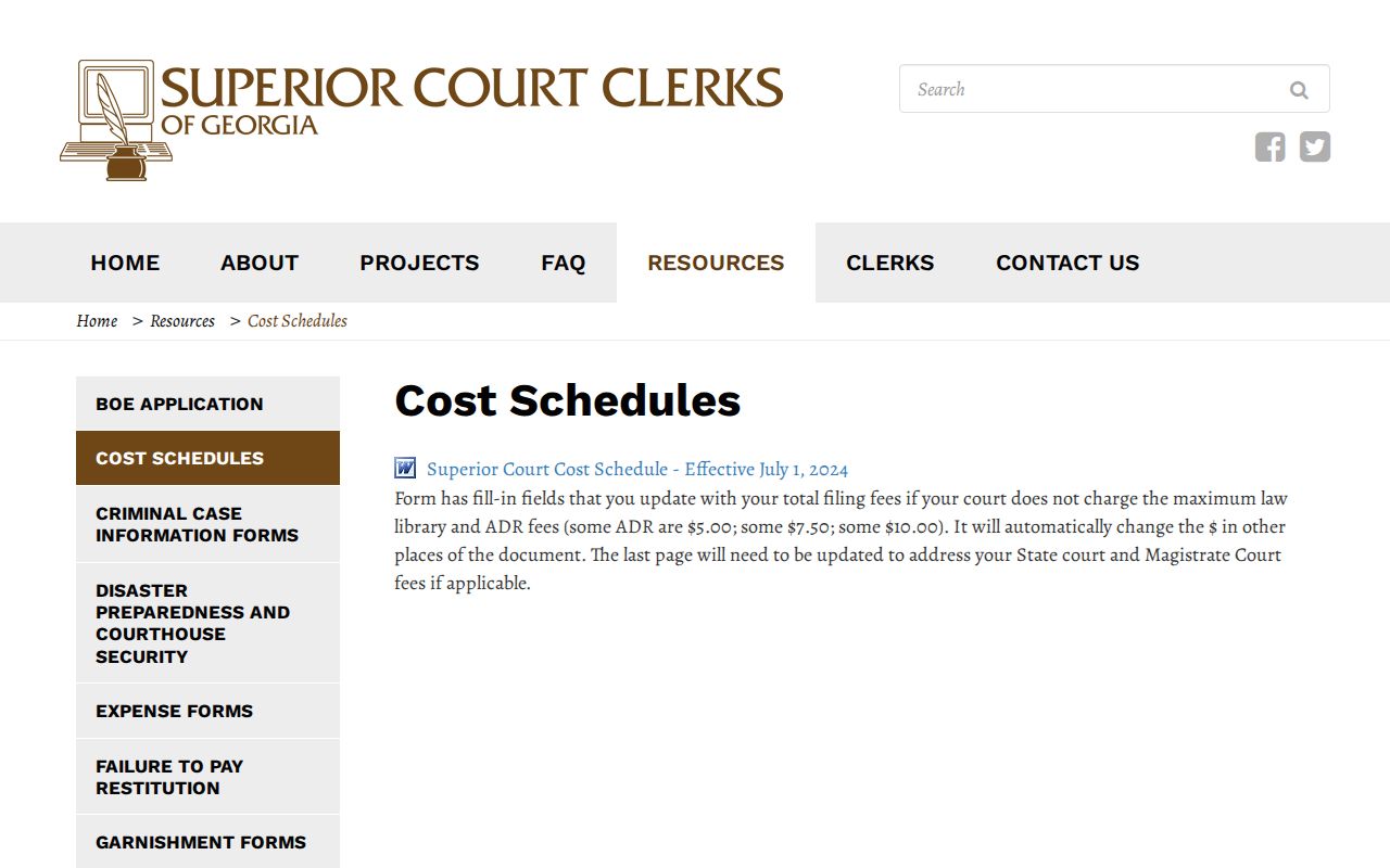 Quitman County court record state cost schedule reference